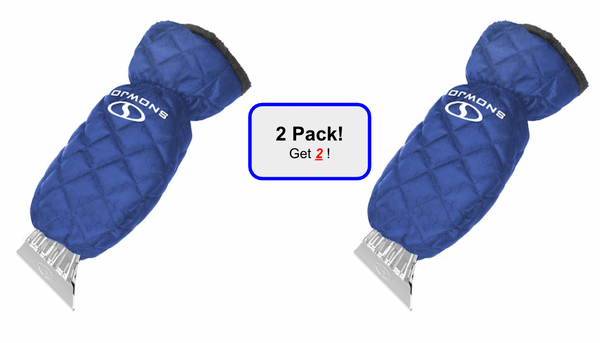 2 Pack | Snow Joe SJEG02M | Polar Fleece Lined Mitt With Built-In Ice Scraper | Waterproof | Heavy-Duty Ice Scraper